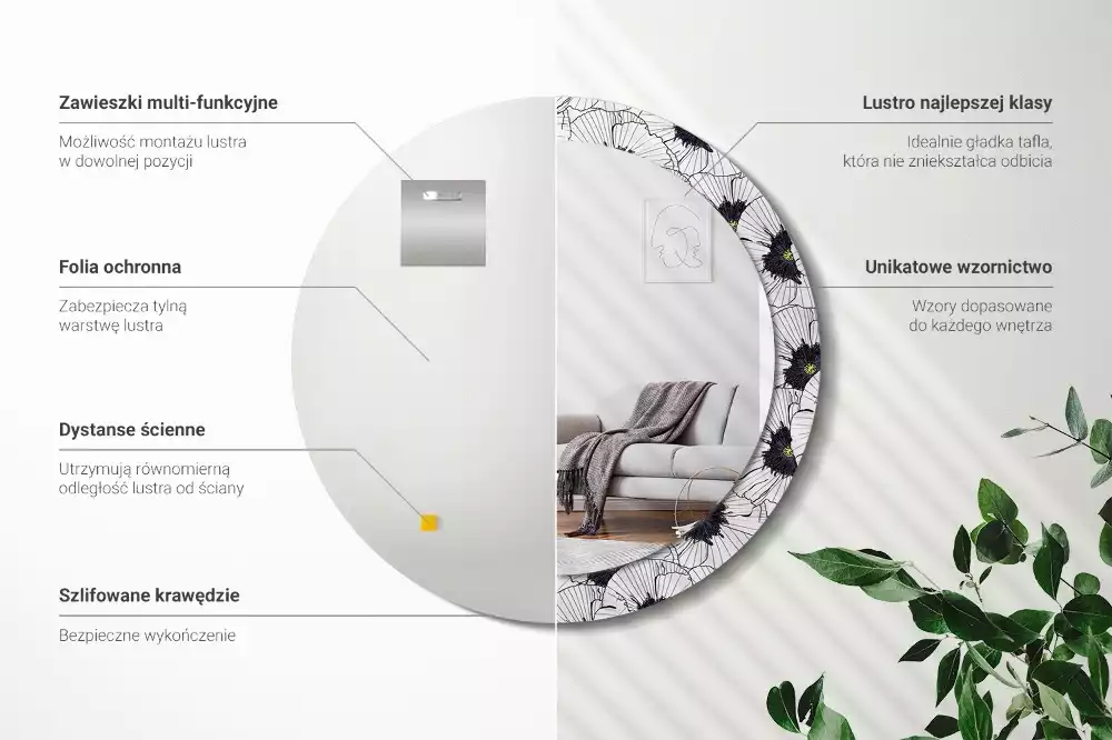 Okrúhle dekoračné zrkadlo na stenu Kvetinový aranžmán