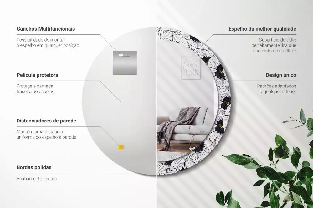 Okrúhle dekoračné zrkadlo na stenu Kvetinový aranžmán