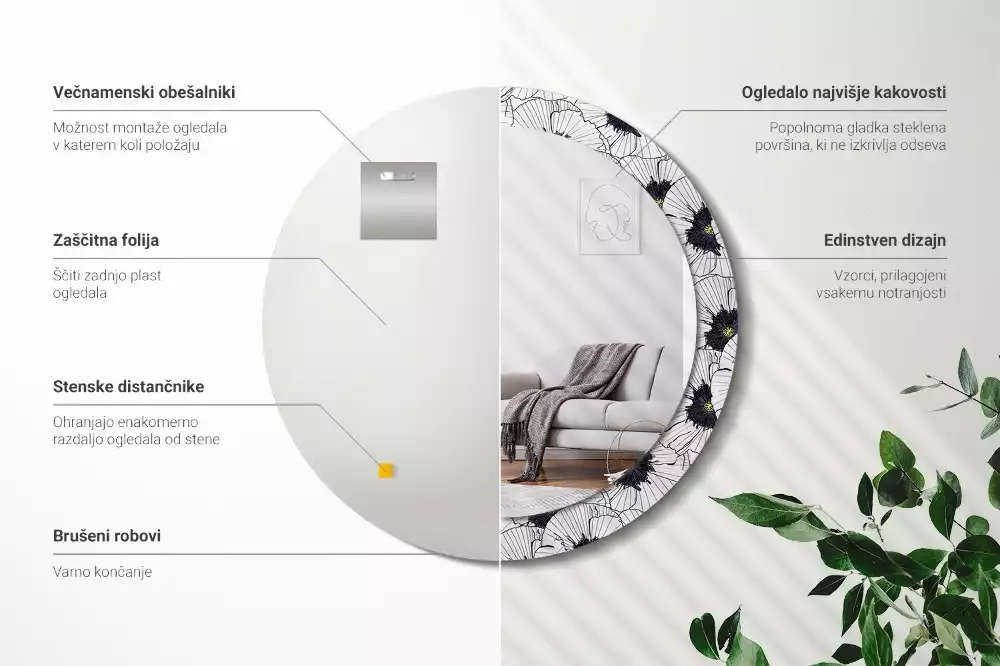 Okrúhle dekoračné zrkadlo na stenu Kvetinový aranžmán