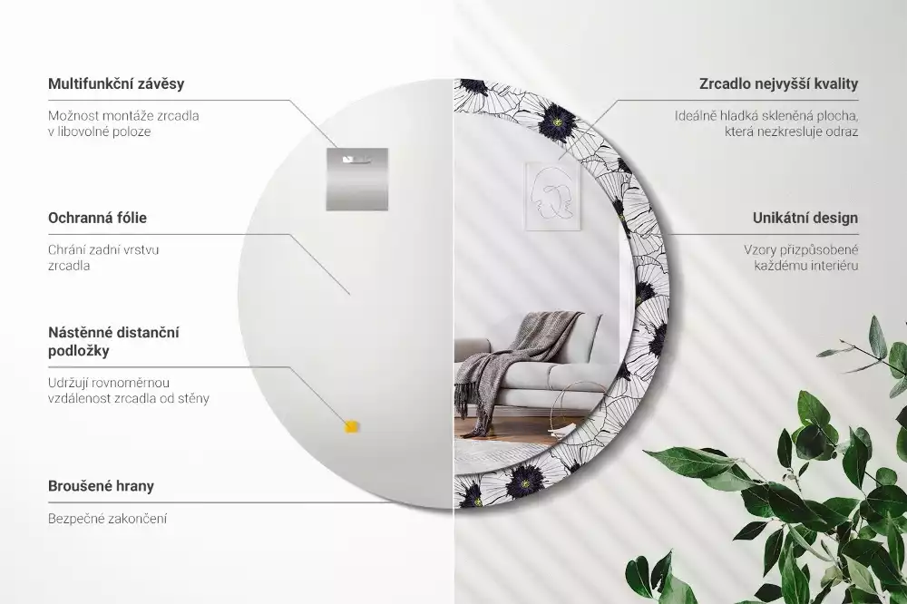 Okrúhle dekoračné zrkadlo na stenu Kvetinový aranžmán