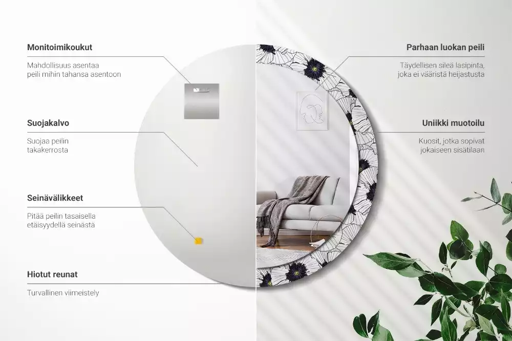 Okrúhle dekoračné zrkadlo na stenu Kvetinový aranžmán