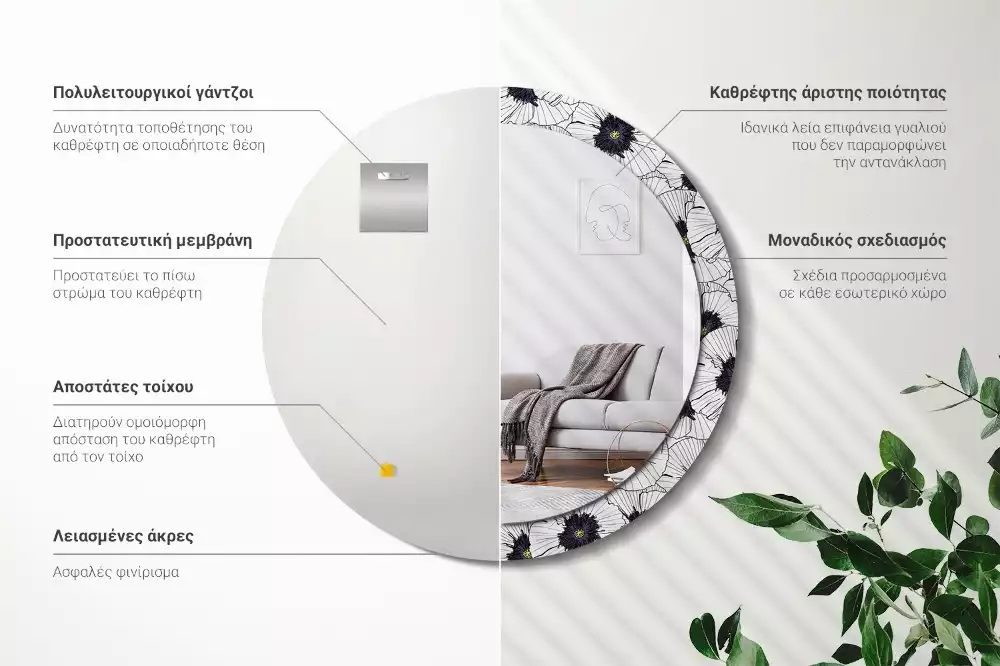 Okrúhle dekoračné zrkadlo na stenu Kvetinový aranžmán