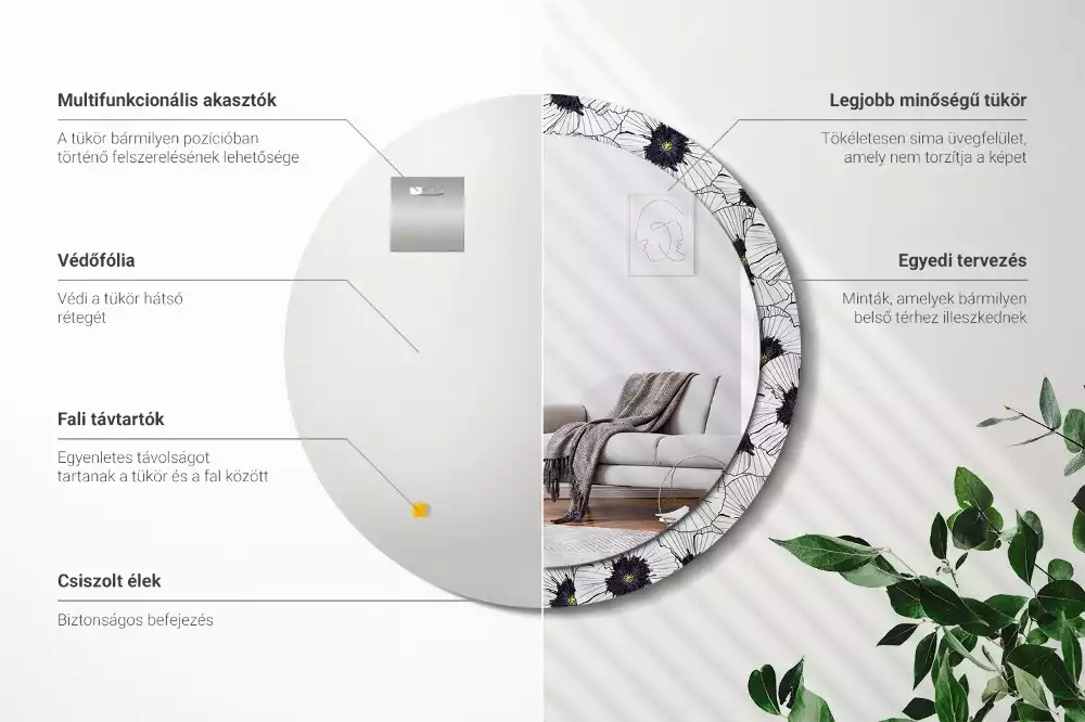 Okrúhle dekoračné zrkadlo na stenu Kvetinový aranžmán