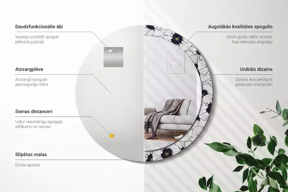 Okrúhle dekoračné zrkadlo na stenu Kvetinový aranžmán