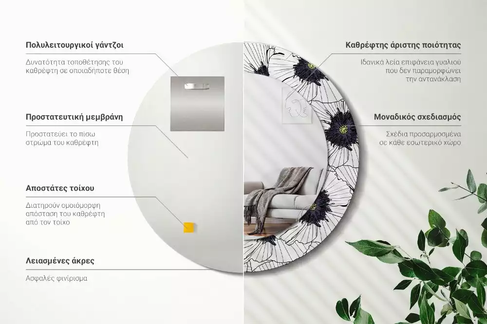 Okrúhle dekoračné zrkadlo na stenu Kvetinový aranžmán