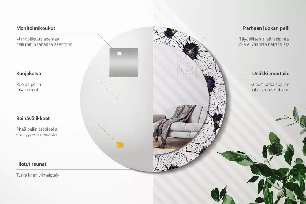 Okrúhle dekoračné zrkadlo na stenu Kvetinový aranžmán