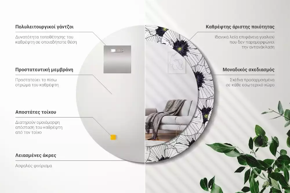 Okrúhle dekoračné zrkadlo na stenu Kvetinový aranžmán