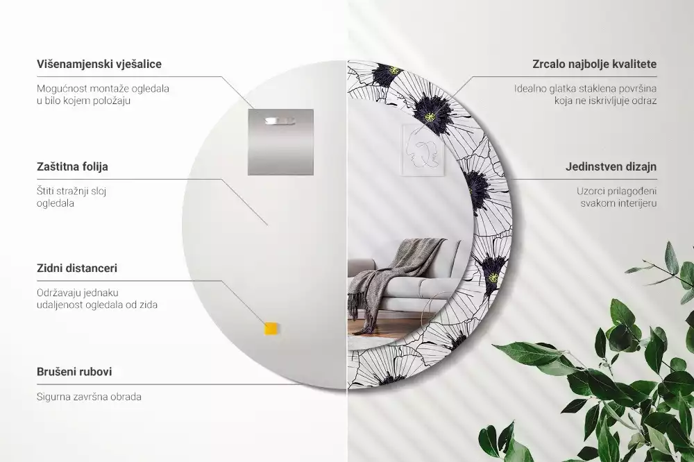 Okrúhle dekoračné zrkadlo na stenu Kvetinový aranžmán