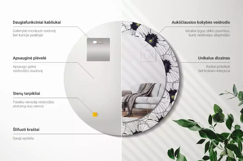 Okrúhle dekoračné zrkadlo na stenu Kvetinový aranžmán