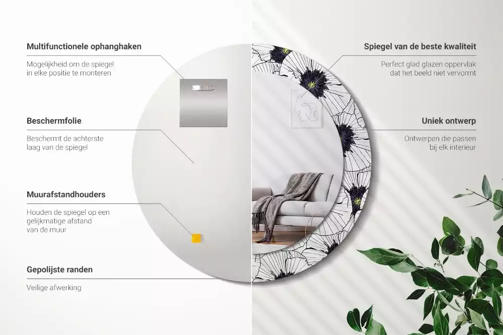 Okrúhle dekoračné zrkadlo na stenu Kvetinový aranžmán