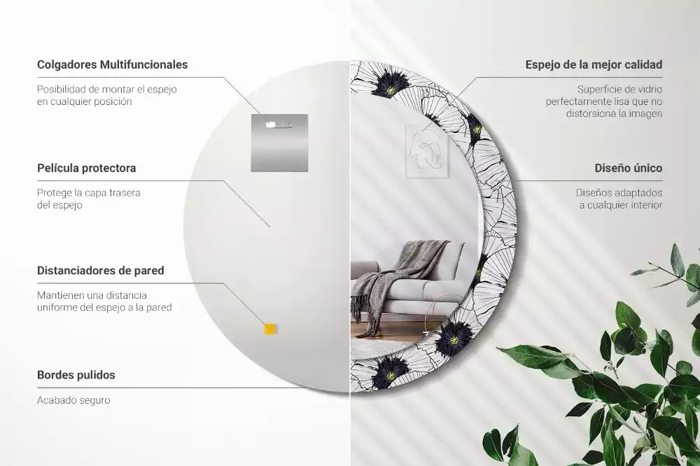 Okrúhle dekoračné zrkadlo na stenu Kvetinový aranžmán