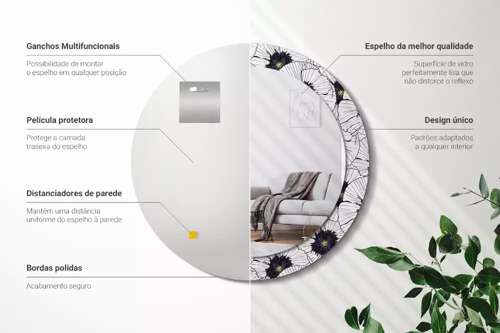 Okrúhle dekoračné zrkadlo na stenu Kvetinový aranžmán