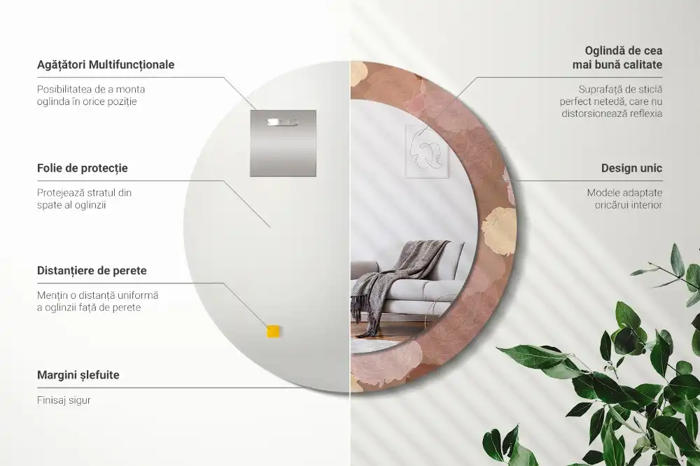 Okrúhle zrkadlo rám s potlačou Zloženie ruží