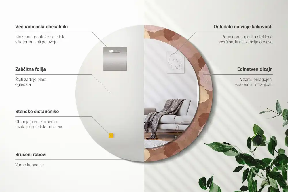 Okrúhle zrkadlo rám s potlačou Zloženie ruží