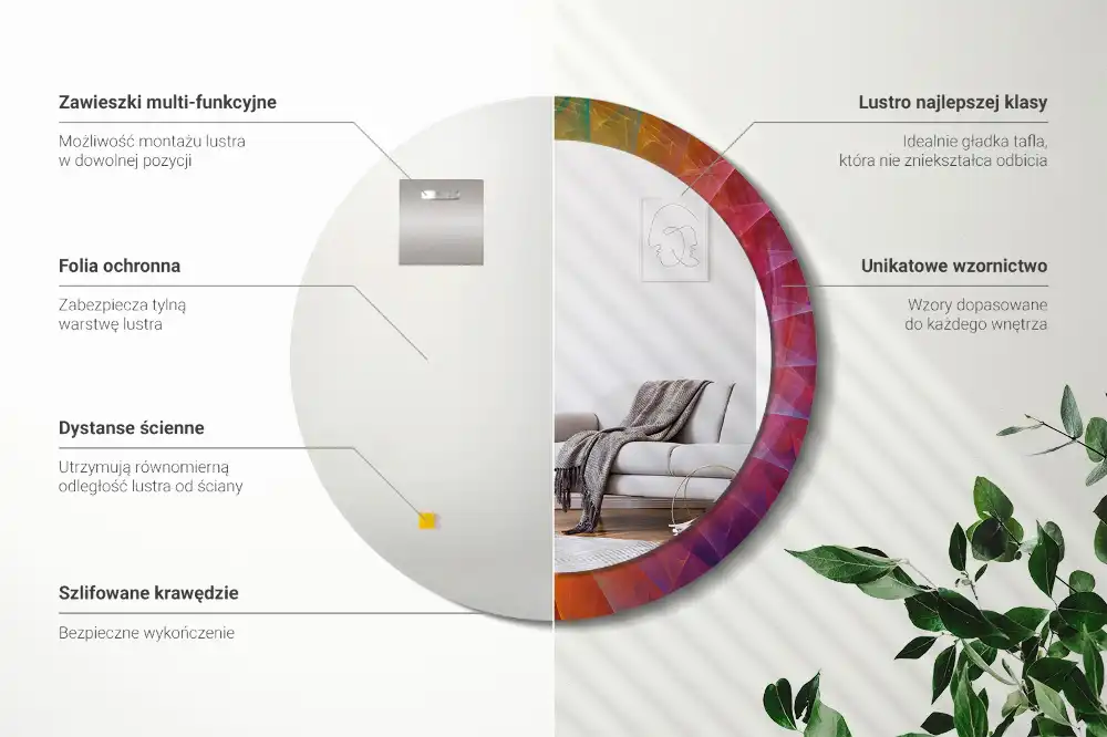 Okrúhle zrkadlo s potlačeným rámom Farebná paleta