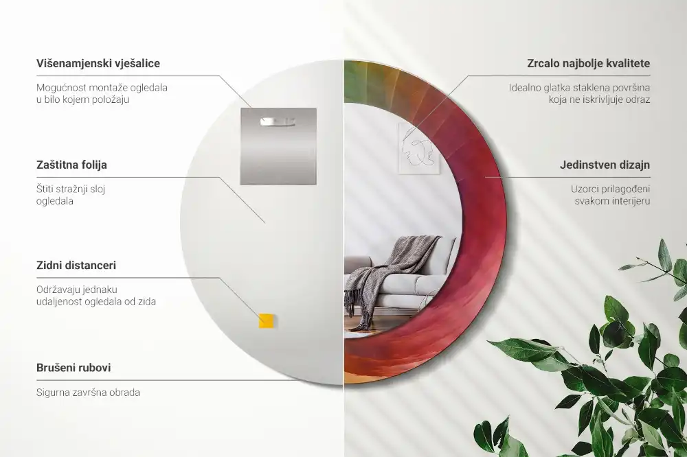 Okrúhle zrkadlo s potlačeným rámom Farebná paleta