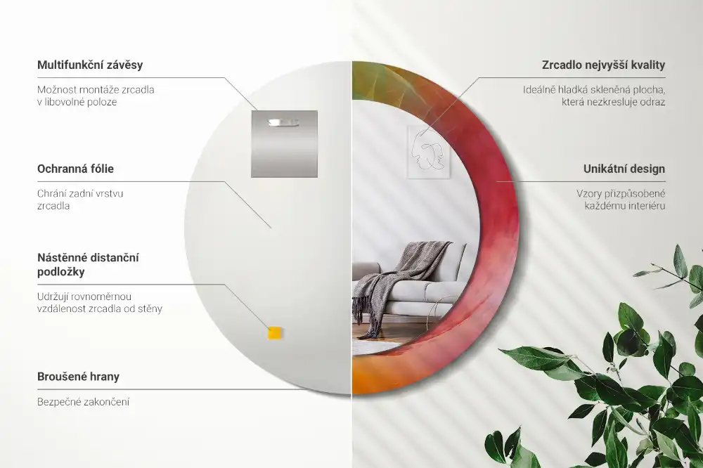 Okrúhle zrkadlo s potlačeným rámom Farebná paleta