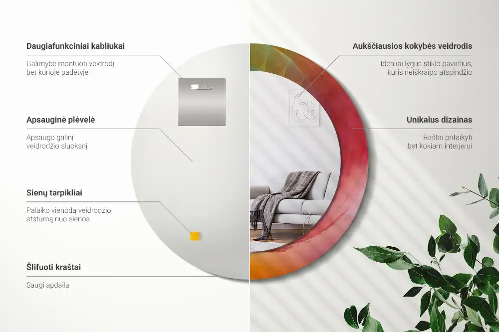 Okrúhle zrkadlo s potlačeným rámom Farebná paleta