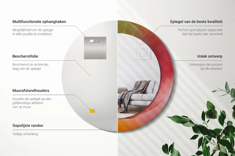 Okrúhle zrkadlo s potlačeným rámom Farebná paleta