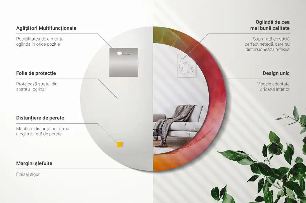 Okrúhle zrkadlo s potlačeným rámom Farebná paleta