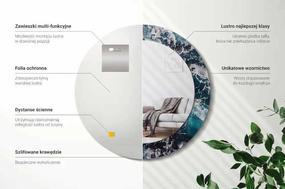 Okrúhle dekoračné zrkadlo na stenu Rozbúrené more