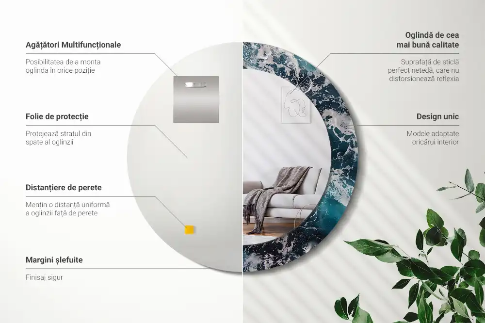 Okrúhle dekoračné zrkadlo na stenu Rozbúrené more