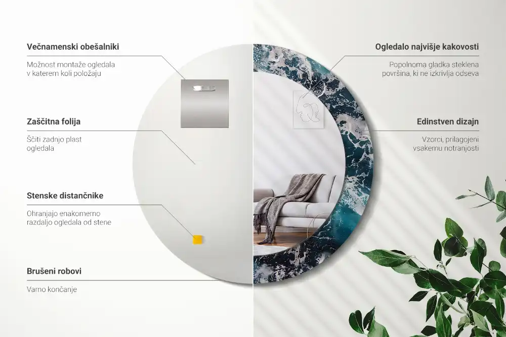 Okrúhle dekoračné zrkadlo na stenu Rozbúrené more