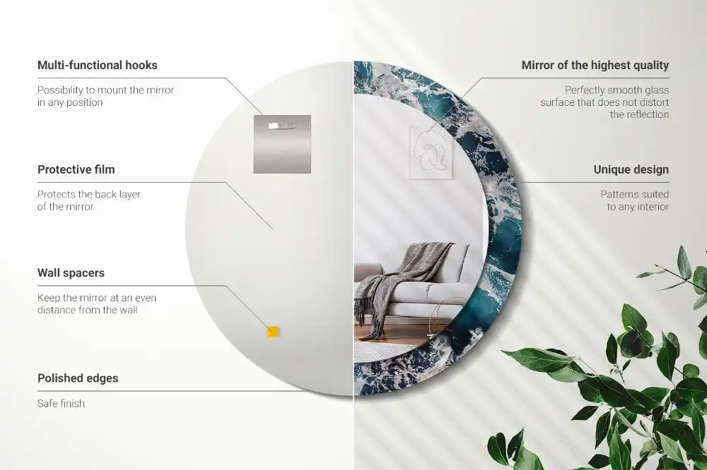 Okrúhle dekoračné zrkadlo na stenu Rozbúrené more