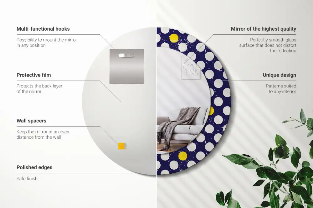 Okrúhle zrkadlo rám s potlačou Retro bodky