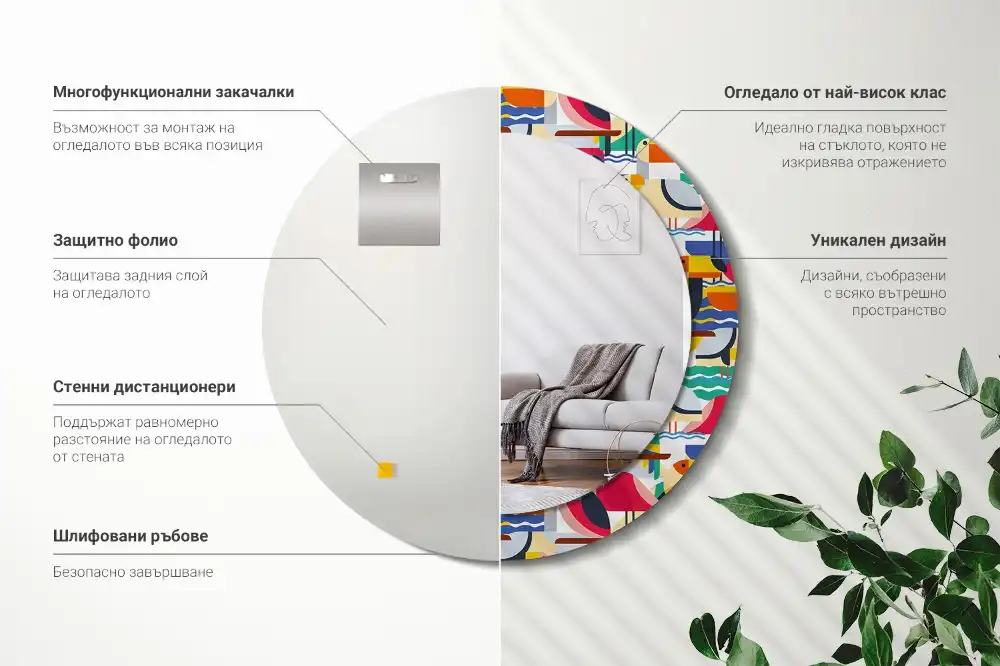 Okrúhle zrkadlo s potlačeným rámom Geometrické tropické vtáky