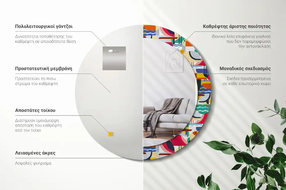 Okrúhle zrkadlo s potlačeným rámom Geometrické tropické vtáky