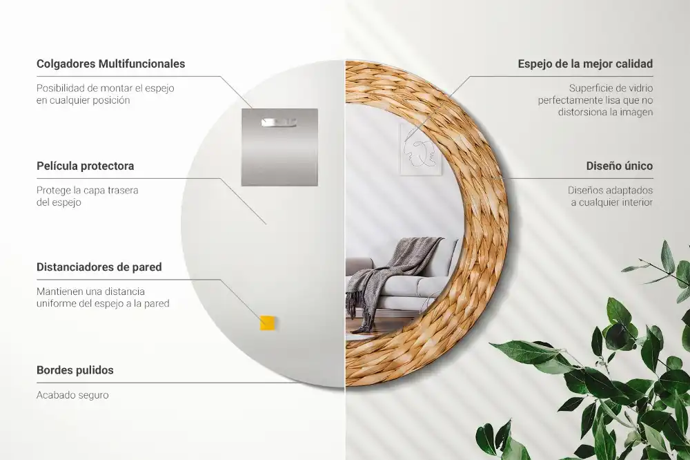 Okrúhle dekoračné zrkadlo na stenu Prútený vzor