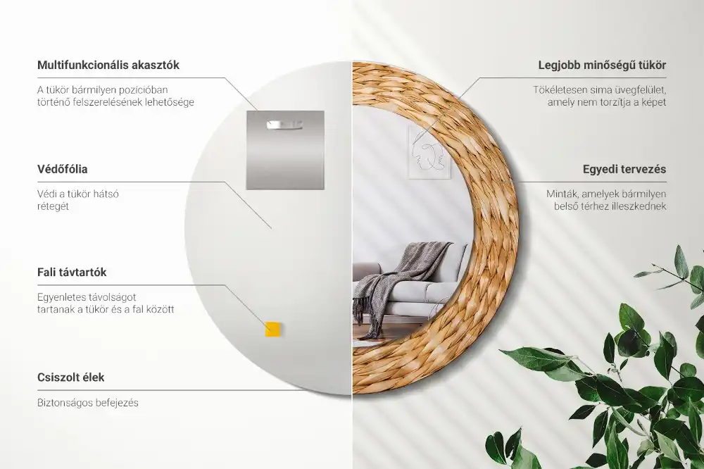 Okrúhle dekoračné zrkadlo na stenu Prútený vzor