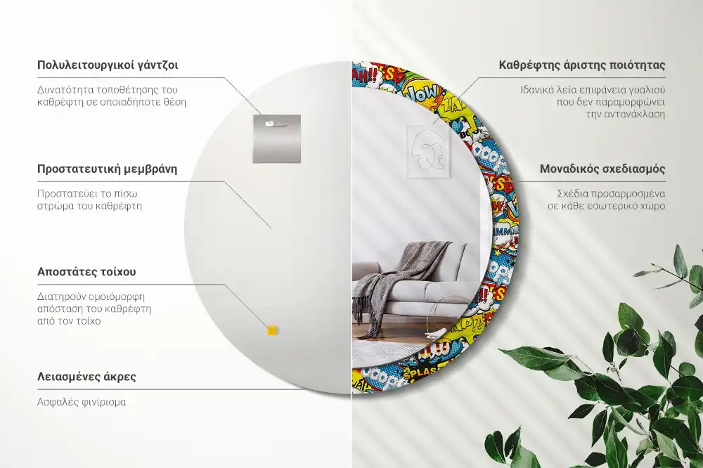 Okrúhle zrkadlo rám s potlačou Vzor v štýle komiksu