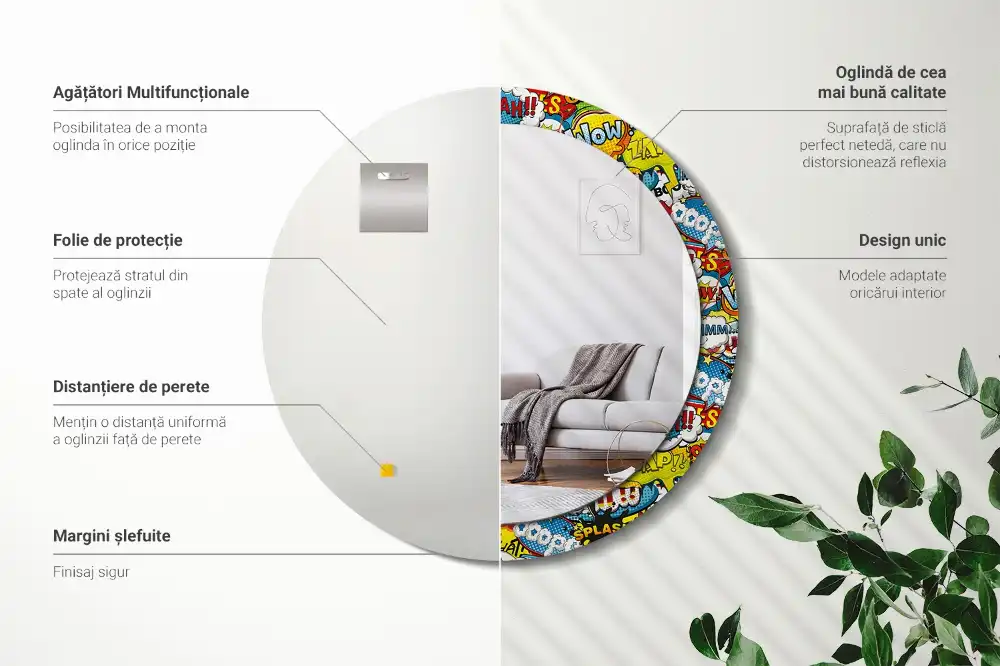 Okrúhle zrkadlo rám s potlačou Vzor v štýle komiksu