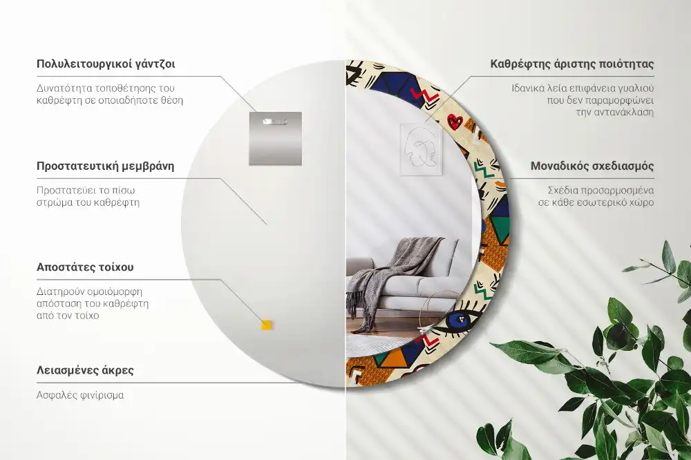 Okrúhle zrkadlo s potlačeným rámom Štýl pop-artu