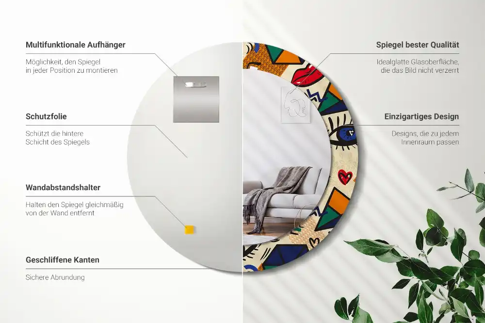 Okrúhle zrkadlo s potlačeným rámom Štýl pop-artu