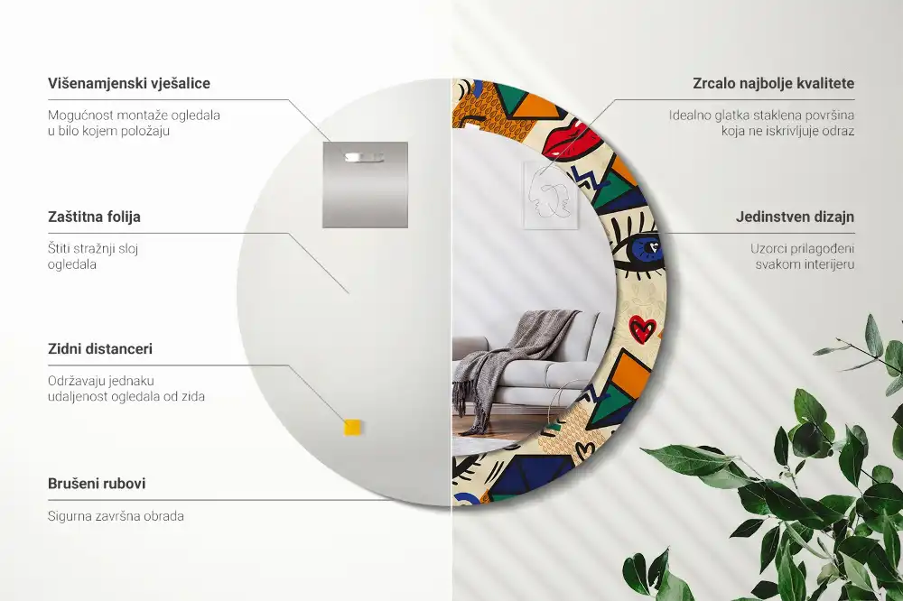 Okrúhle zrkadlo s potlačeným rámom Štýl pop-artu