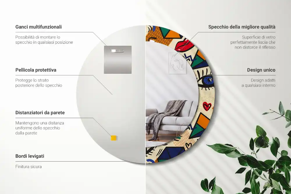 Okrúhle zrkadlo s potlačeným rámom Štýl pop-artu