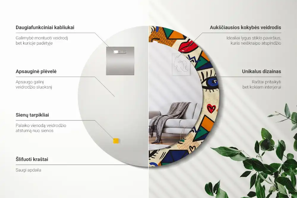 Okrúhle zrkadlo s potlačeným rámom Štýl pop-artu