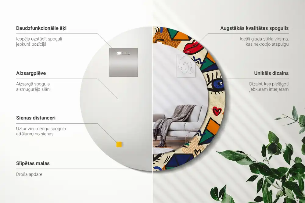 Okrúhle zrkadlo s potlačeným rámom Štýl pop-artu