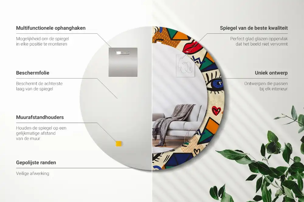 Okrúhle zrkadlo s potlačeným rámom Štýl pop-artu