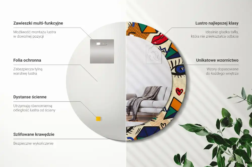 Okrúhle zrkadlo s potlačeným rámom Štýl pop-artu