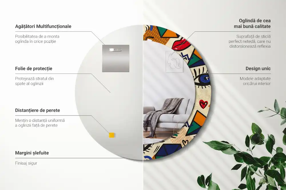 Okrúhle zrkadlo s potlačeným rámom Štýl pop-artu