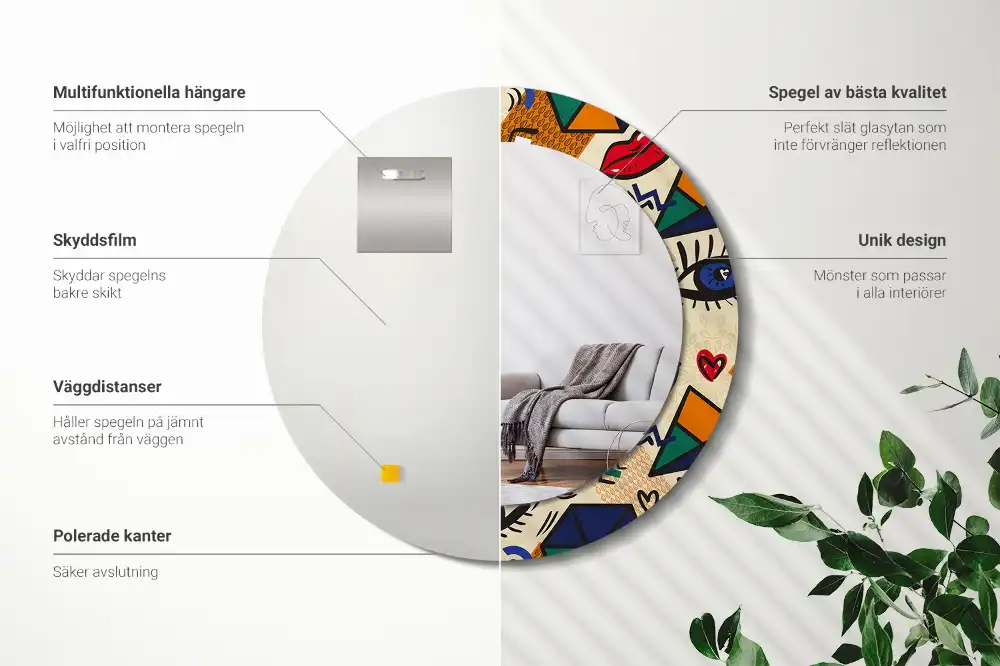 Okrúhle zrkadlo s potlačeným rámom Štýl pop-artu