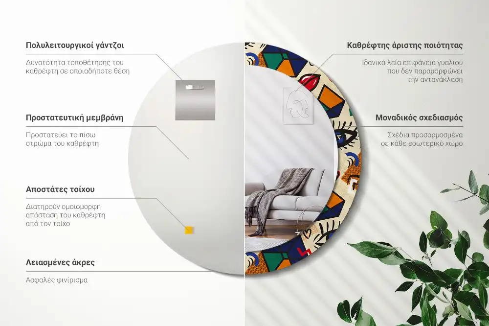 Okrúhle zrkadlo s potlačeným rámom Štýl pop-artu