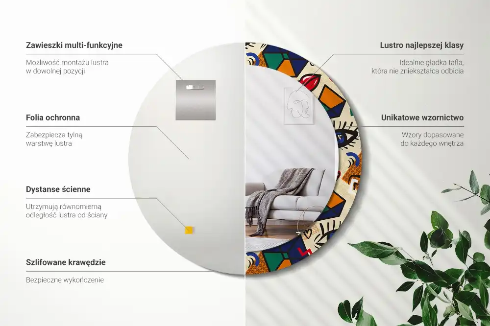 Okrúhle zrkadlo s potlačeným rámom Štýl pop-artu