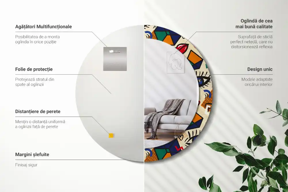 Okrúhle zrkadlo s potlačeným rámom Štýl pop-artu