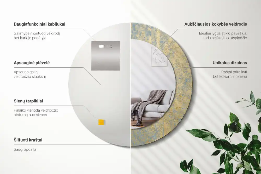 Okrúhle dekoračné zrkadlo na stenu Loftový vzor