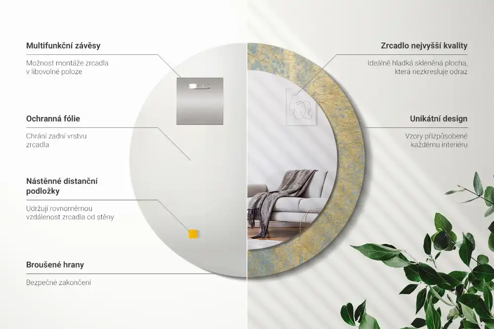 Okrúhle dekoračné zrkadlo na stenu Loftový vzor